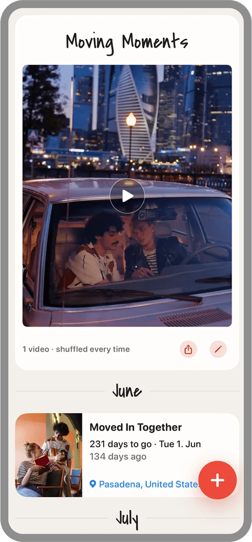 The “Moving Moments” tile with a play button: your short videos, shuffled every time
